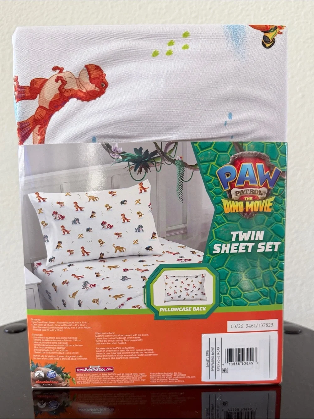 PAW Patrol The Dino Movie Twin Sheet Set 3pc Dinosaur 100% Polyester